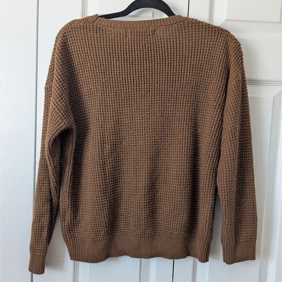 MEROKEETY Waffle Knit Pullover Sweater | Women’s Small | Khaki | Long Sleeve - Picture 5 of 5